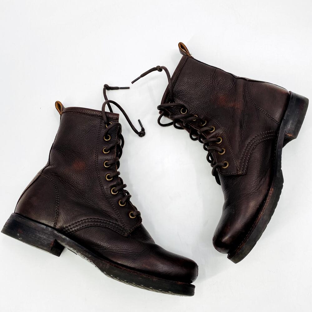 Frye Veronica Leather Cherry Brown Combat Boots - image 4